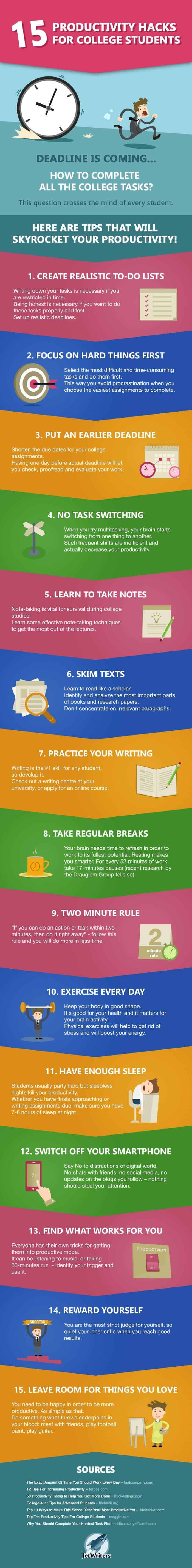 15 Productivity Hacks For College Students Infographic