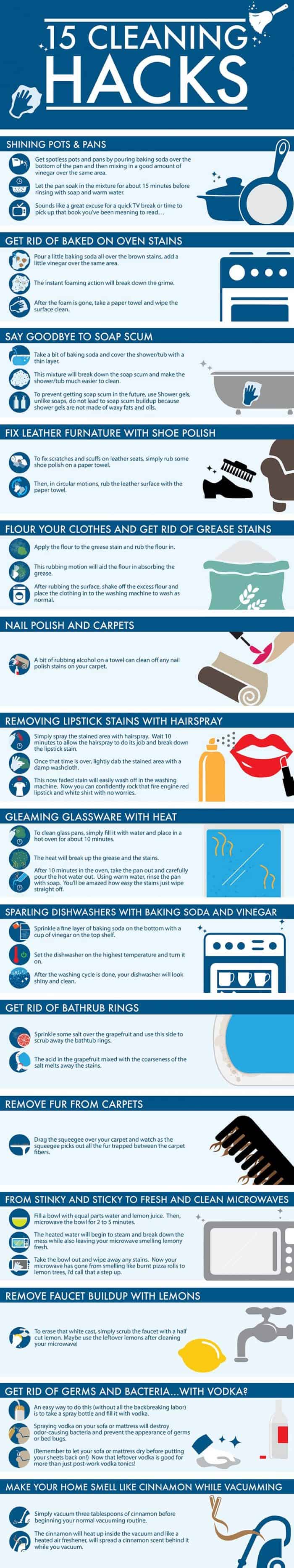 15 Cleaning Hacks Infographic