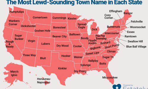Map of the USA showing sexy-sounding town names