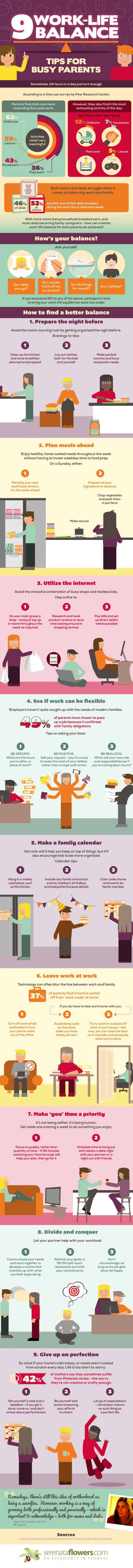 Infographic with tips for working parents about balancing work with family