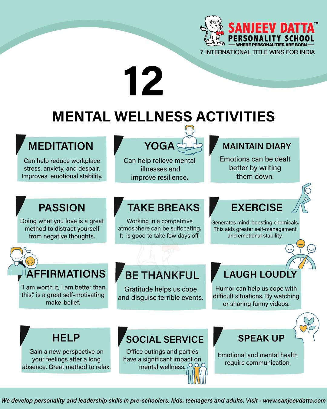 12 Activities That Help With Mental Health Daily Infographic